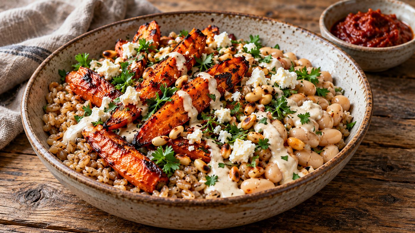 Harissa Roasted Carrot & White Bean Grain Bowls