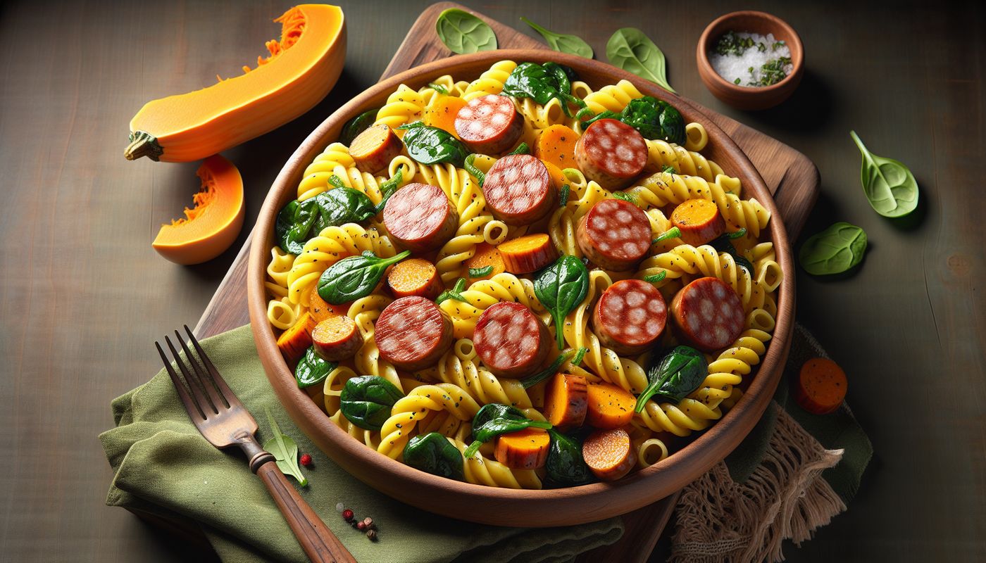 Butternut Squash Pasta with Sausage and Spinach