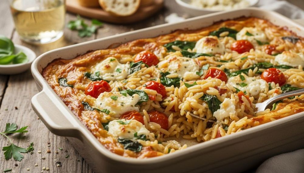Easy Boursin Orzo Bake