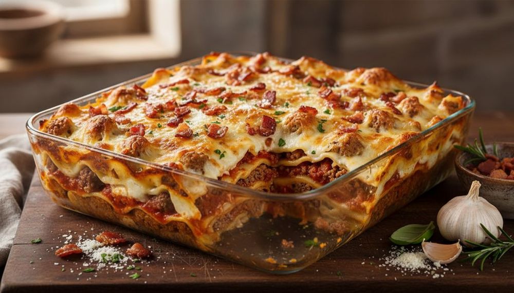 Parmesan Garlic Bacon Cheeseburger Lasagna
