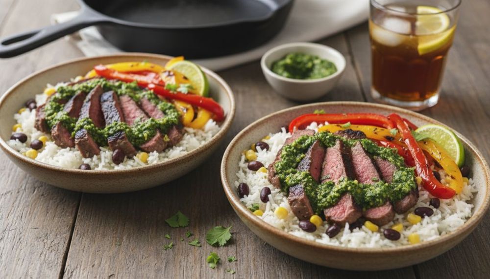 Chimichurri Steak & Roasted Pepper Rice Bowls