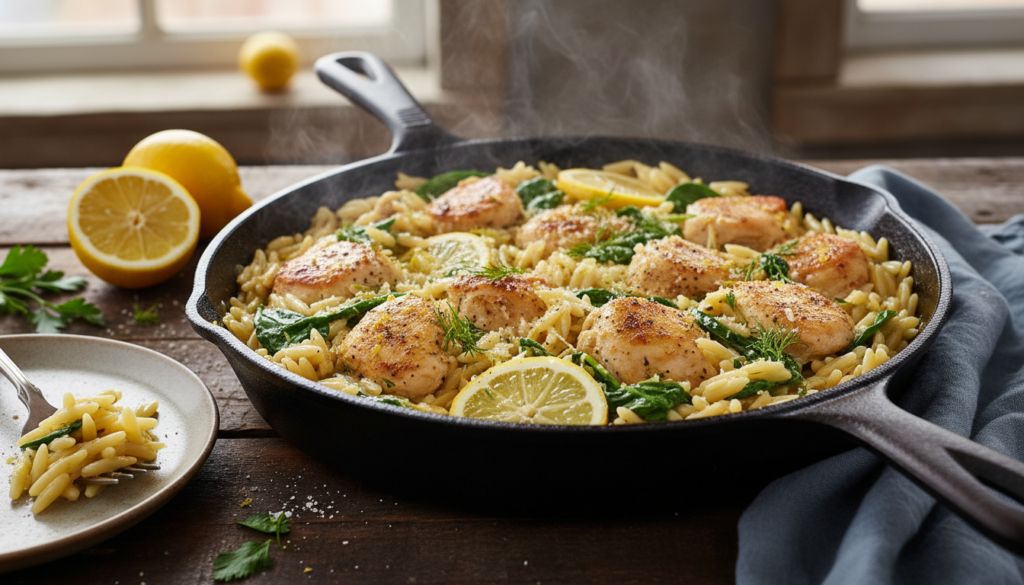 Lemon Chicken Orzo Skillet