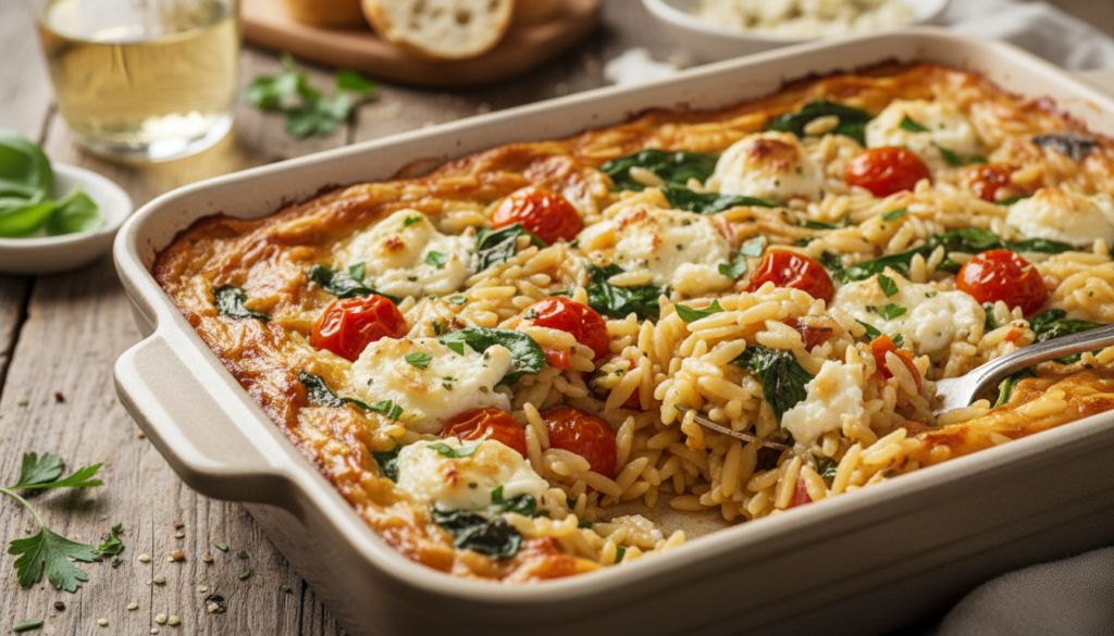 Easy Boursin Orzo Bake