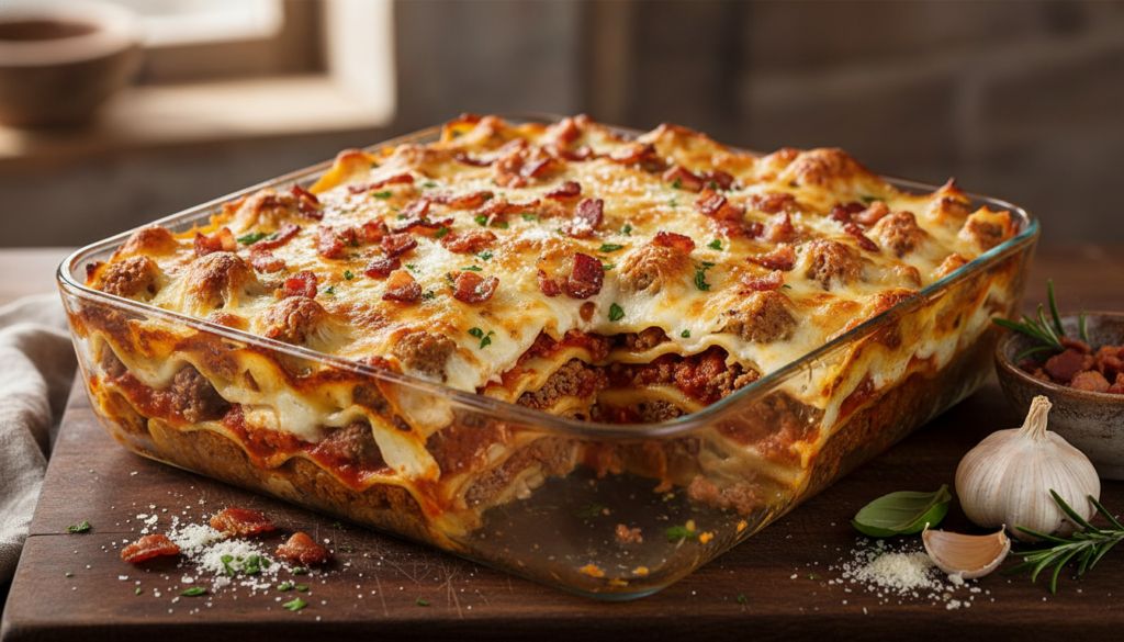 Parmesan Garlic Bacon Cheeseburger Lasagna