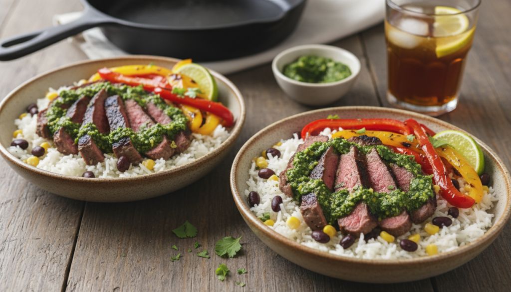 Chimichurri Steak & Roasted Pepper Rice Bowls