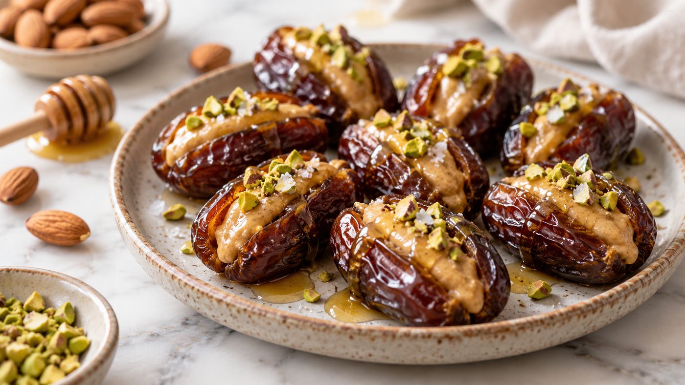 Honey Almond Butter Stuffed Medjool Dates