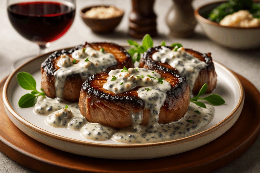 Blue Cheese Sauce with Pork Medallions