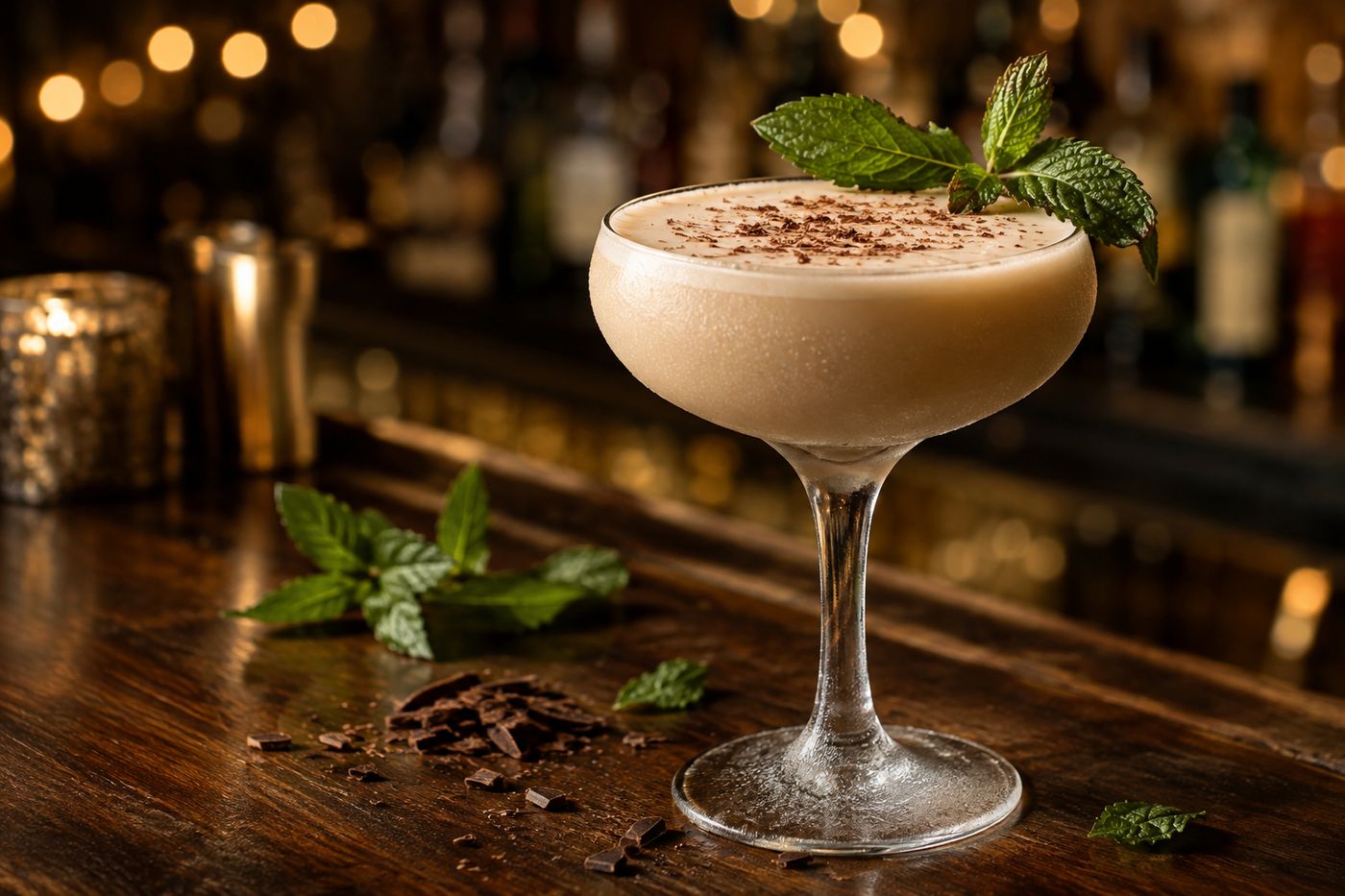 Baileys mint martini in coupe glass