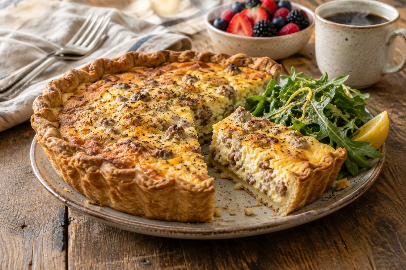 Slice of sausage gravy quiche