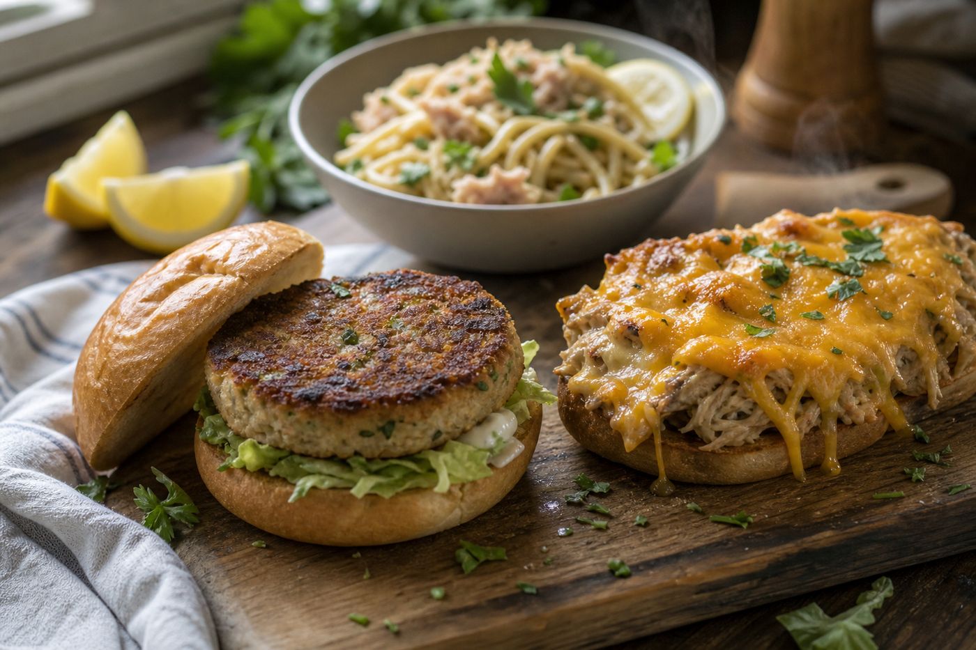 Seared tuna patty on a plate