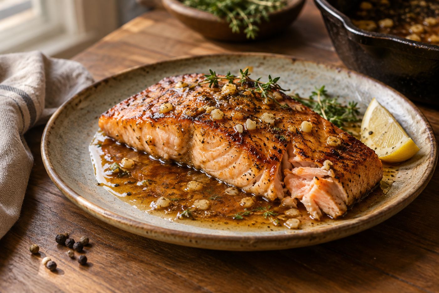 Salmon in honey garlic butter sauce