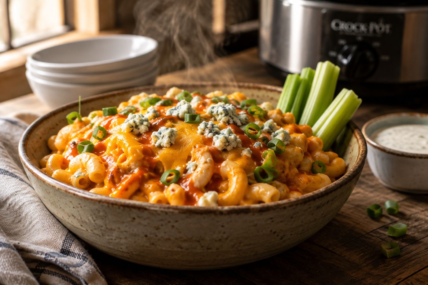 Bowl of buffalo mac and cheese