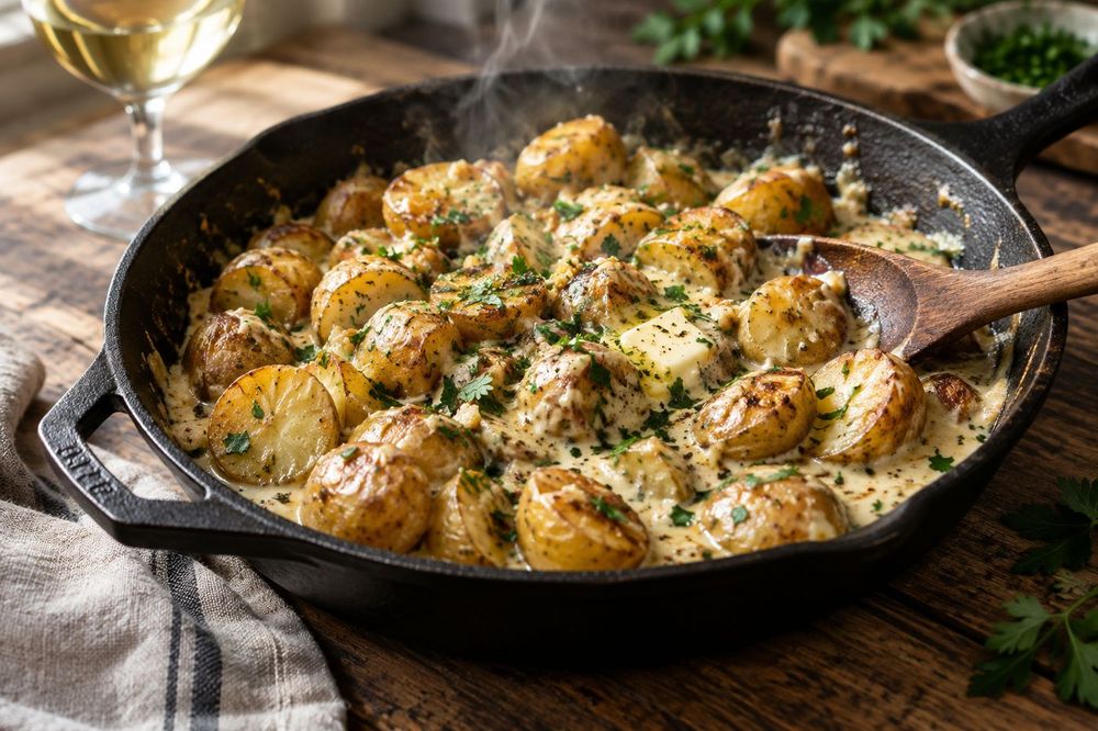 Creamy Garlic Sauce Baby Potatoes