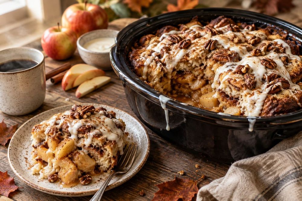 Crockpot Apple Pie Cinnamon Roll Casserole