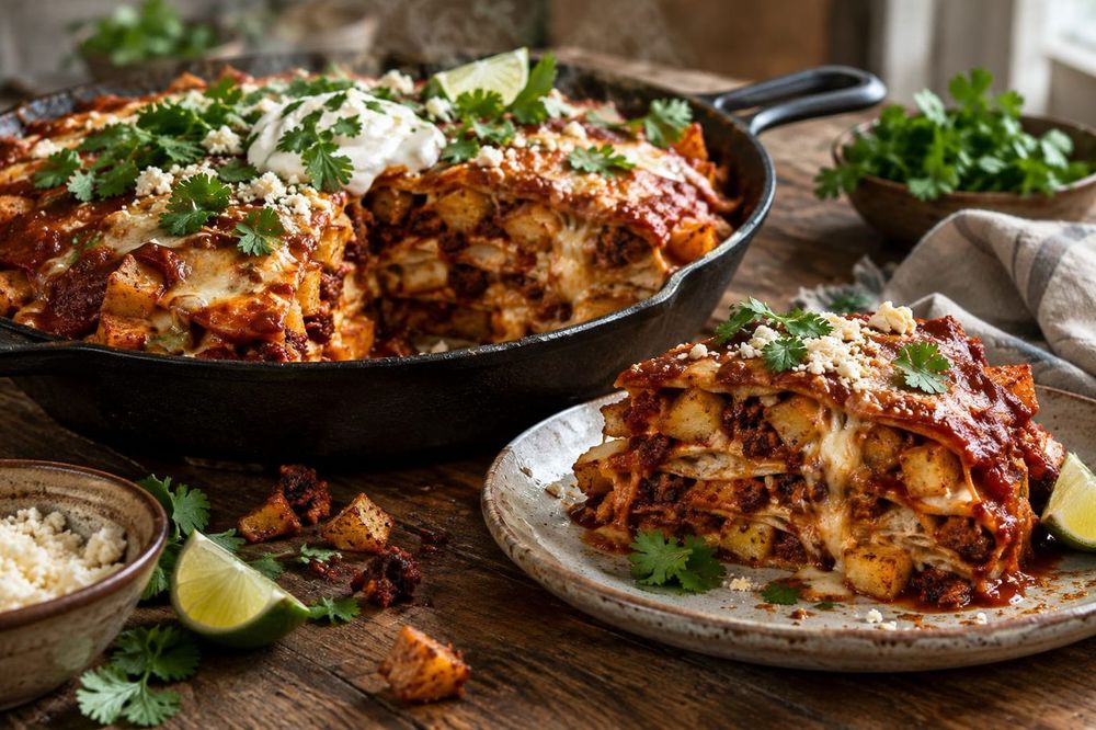 Stacked Potato & Chorizo Enchiladas