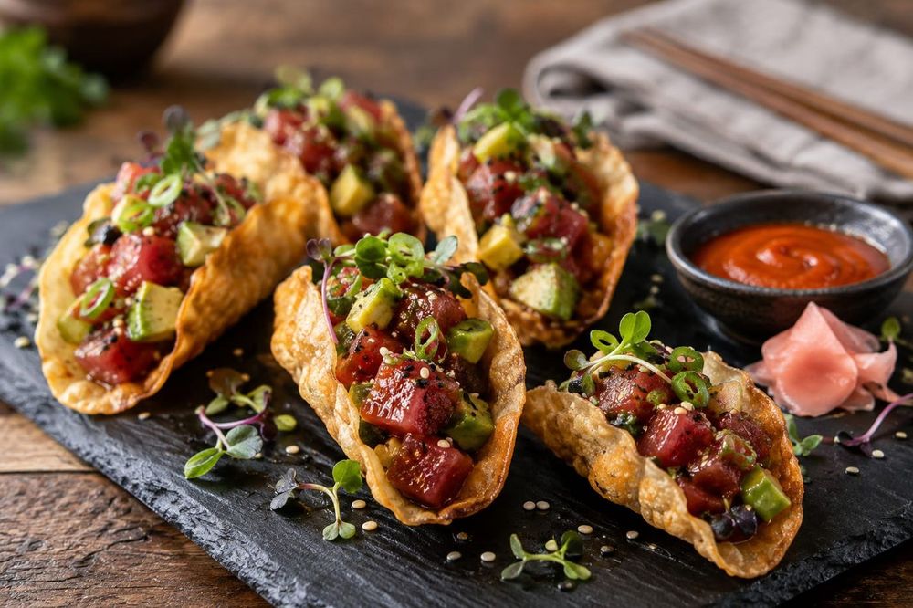 Spicy Tuna Tartare Wonton Tacos