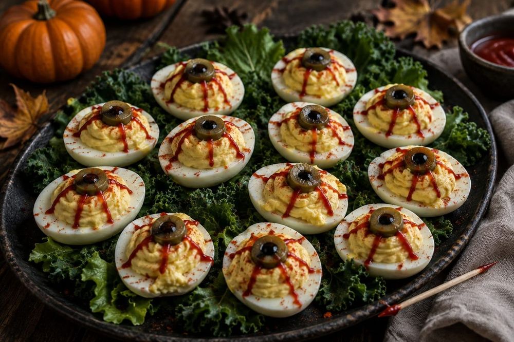 Bloody Eyeball Deviled Eggs