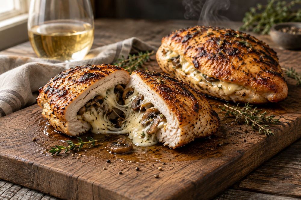 Cheesy Garlic Butter Mushroom Stuffed Chicken