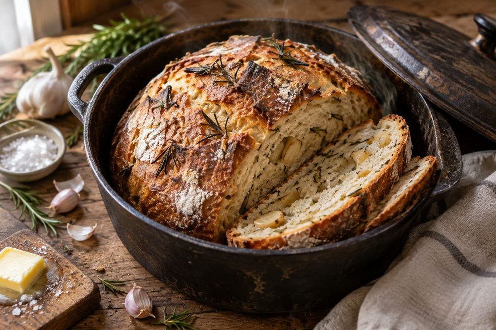 Dutch Oven Garlic Rosemary Bread