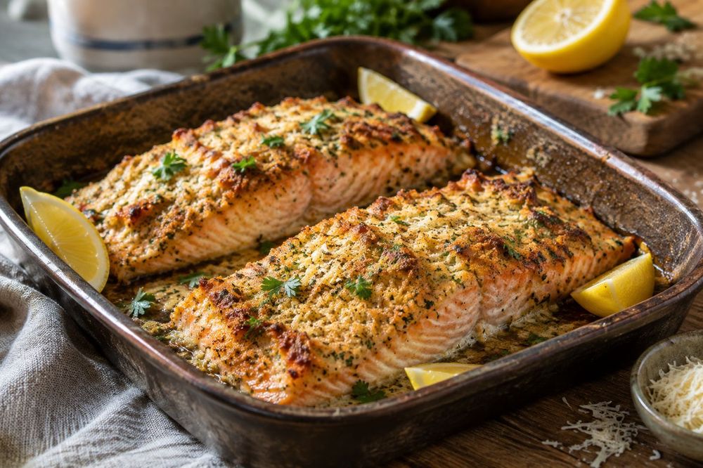 Parmesan Salmon Bake: Crispy, Creamy, Easy