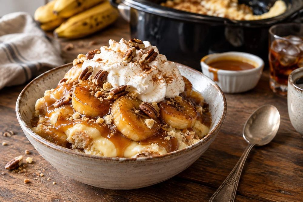 Slow Cooker Banana Foster Pudding