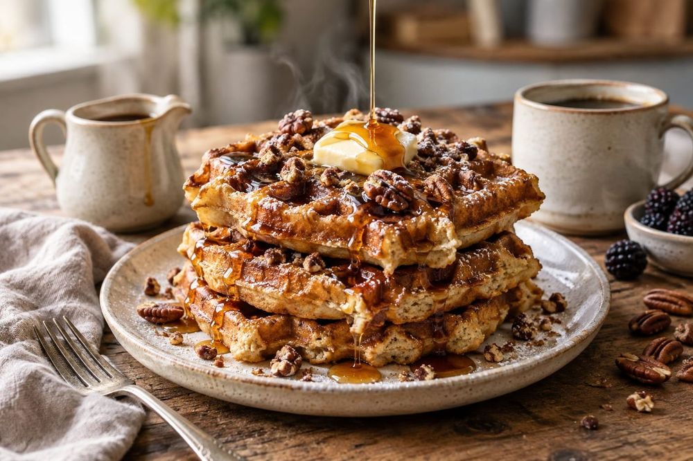 Maple Pecan Waffles with Toasted Pecan Crunch