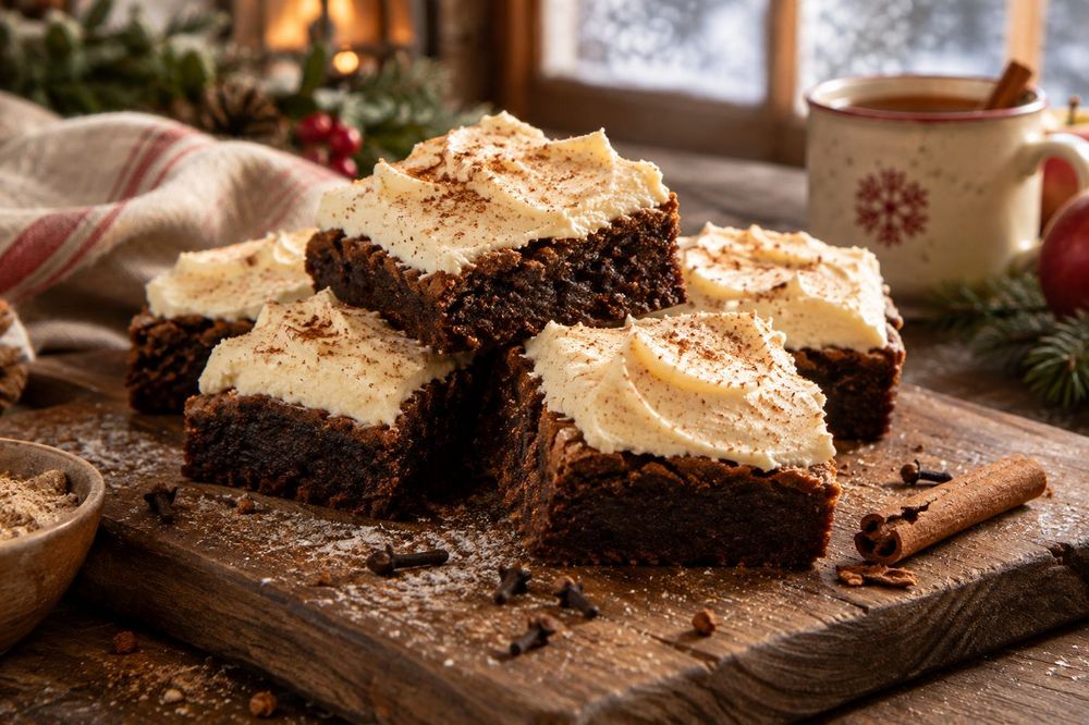 Gingerbread Brownies with Eggnog Frosting