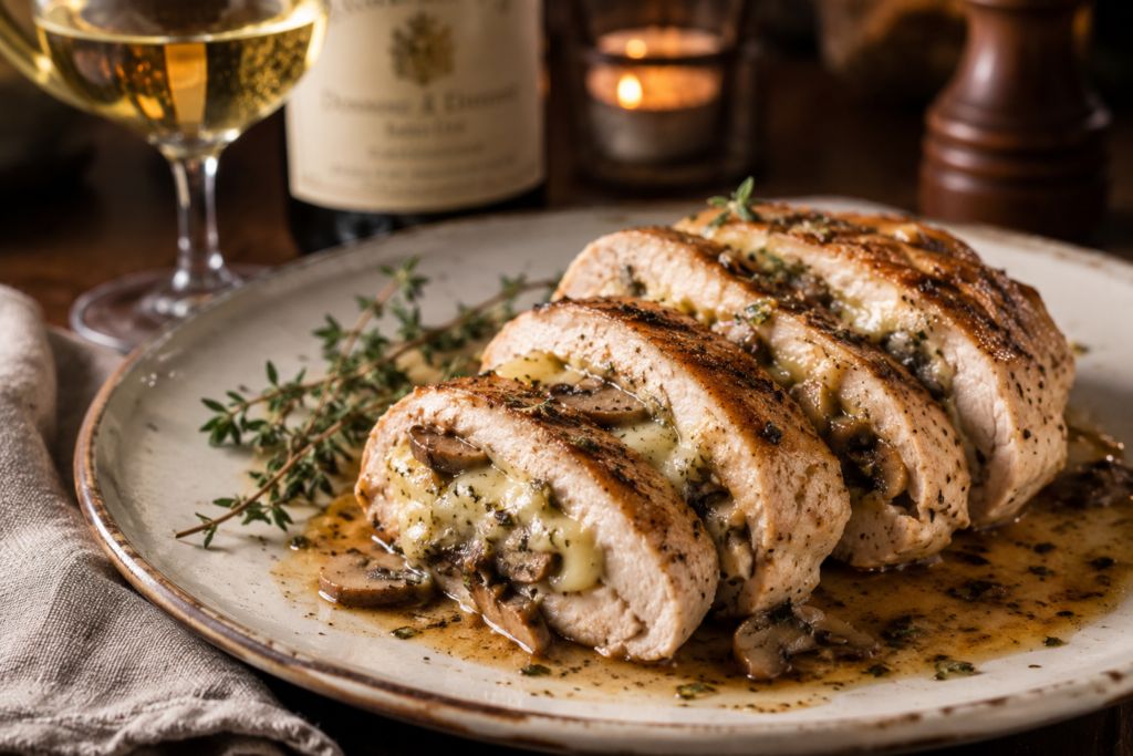 Cheesy Garlic Butter Mushroom Stuffed Chicken