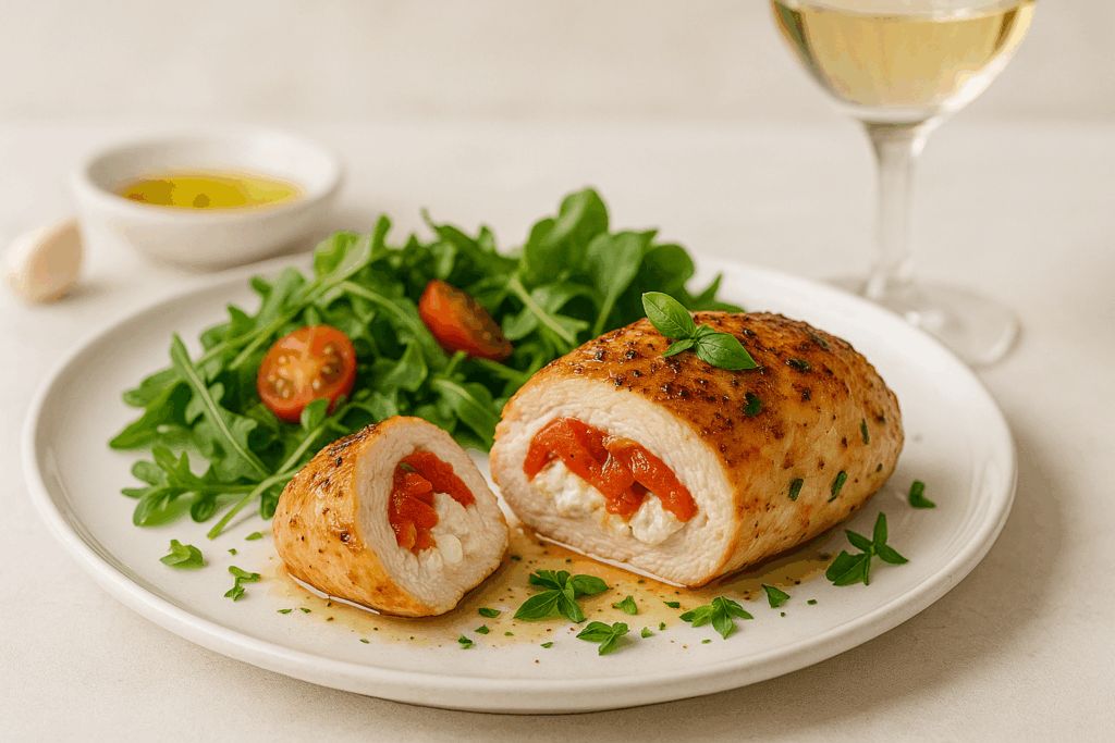 Roasted Red Pepper and Goat Cheese Stuffed Chicken
