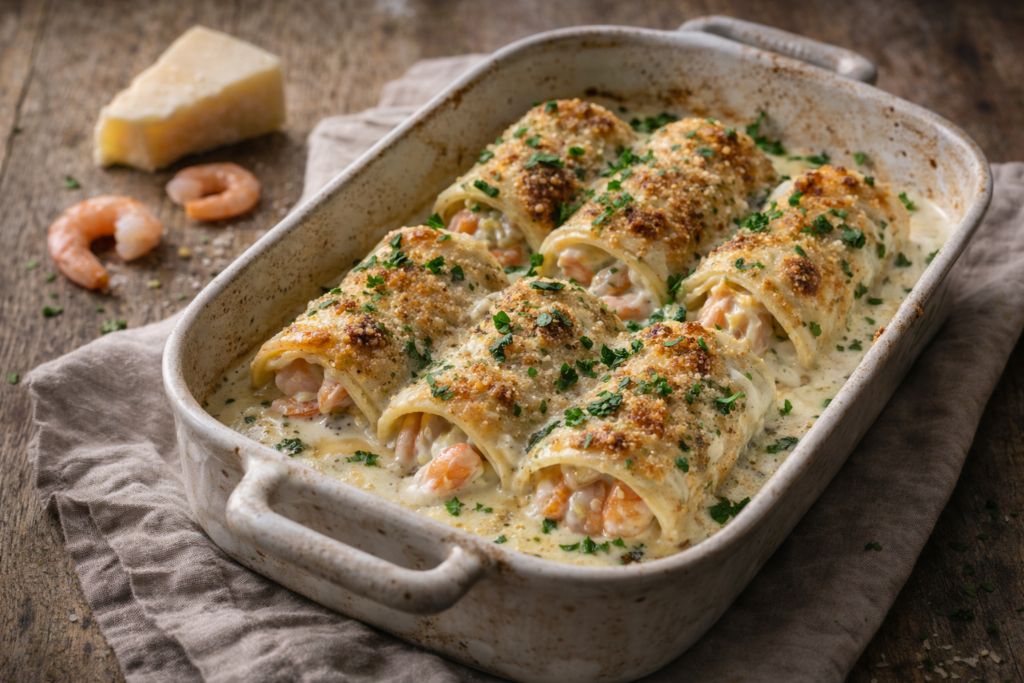 Creamy Garlic Parmesan Shrimp Roll Ups
