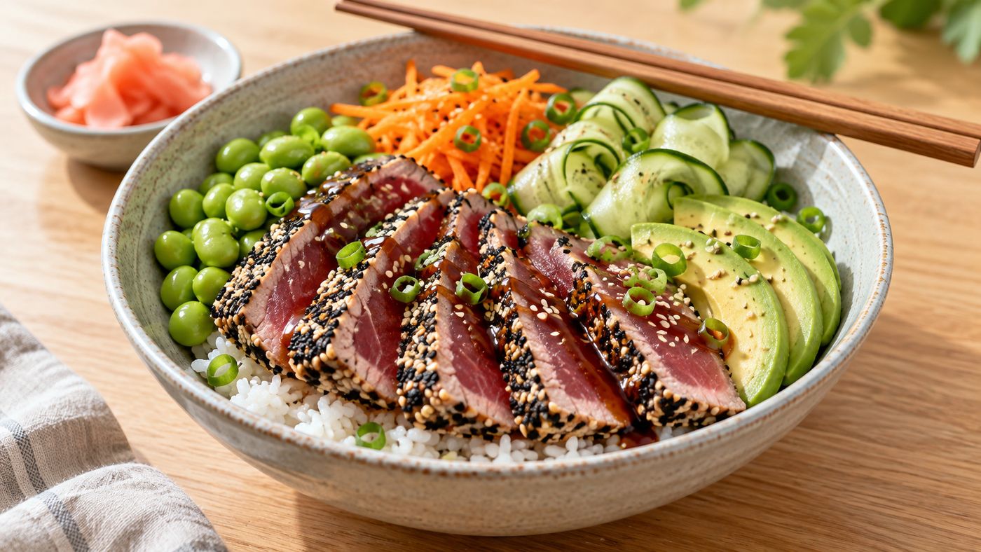 Sesame Crusted Tuna & Edamame Rice Bowls