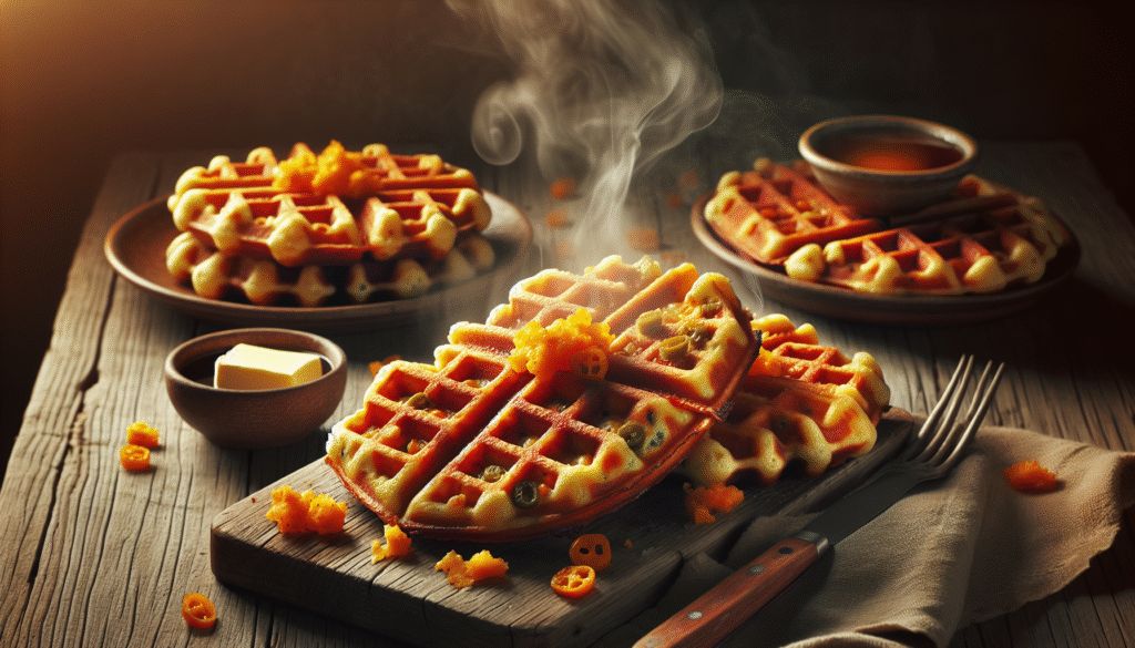 Spicy Cheddar Jalapeño Cornbread Waffles