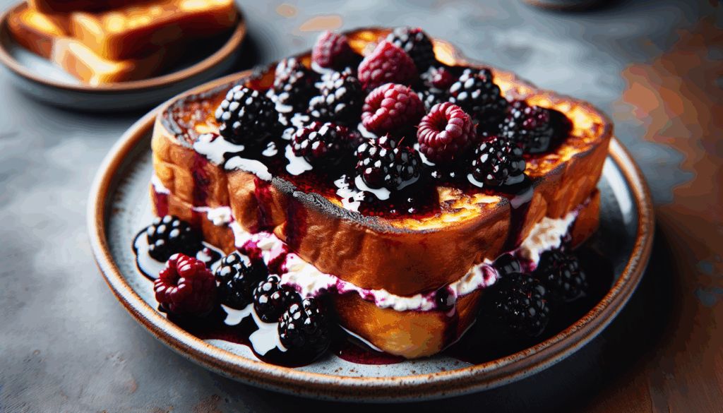 Cream Cheese Stuffed Blackberry Compote French Toast