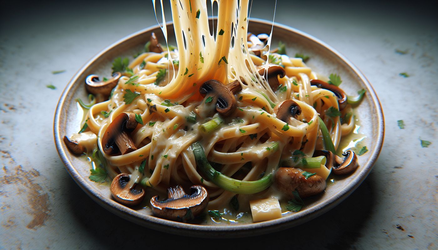 Caramelized Leek and Mushroom Gruyere Pasta