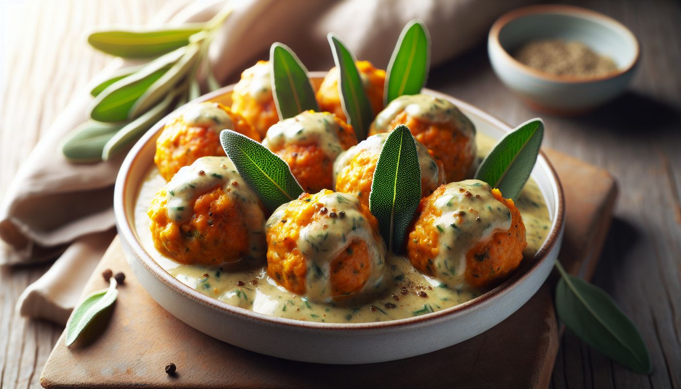 Pumpkin Chicken Meatballs in Sage Cream Sauce