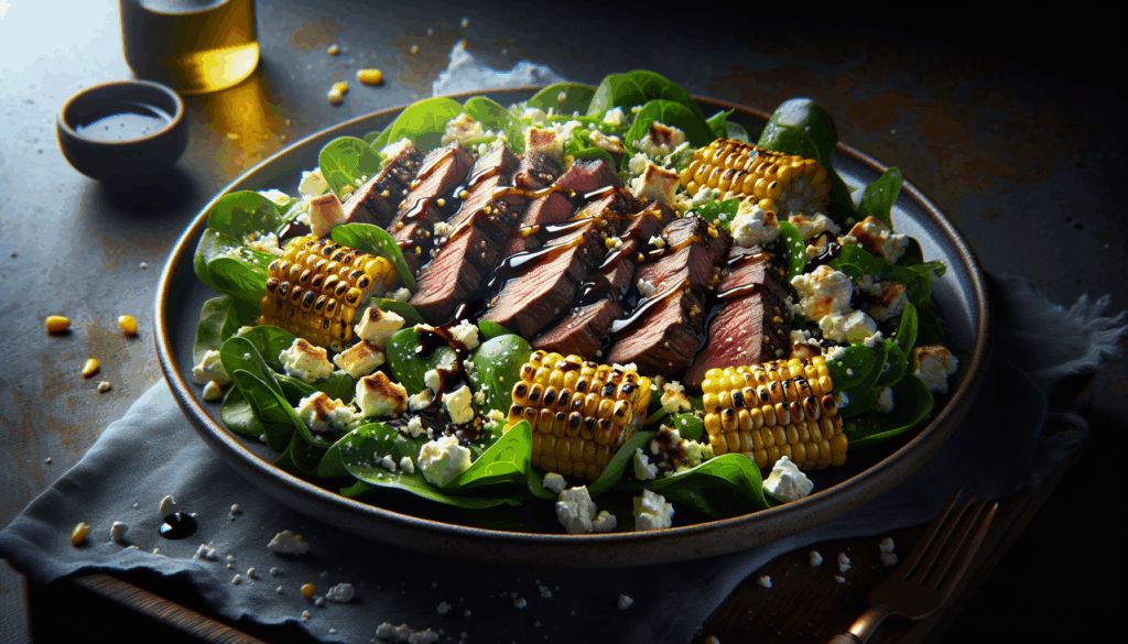 Balsamic Steak Gorgonzola Salad with Grilled Corn