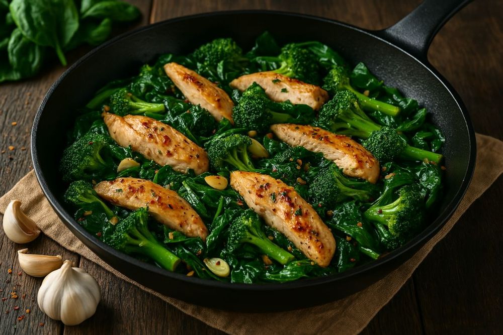 Garlic Chicken with Broccoli and Spinach