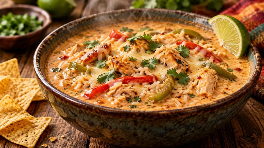 One Pot Pepper Jack Chicken Fajita & Rice Soup