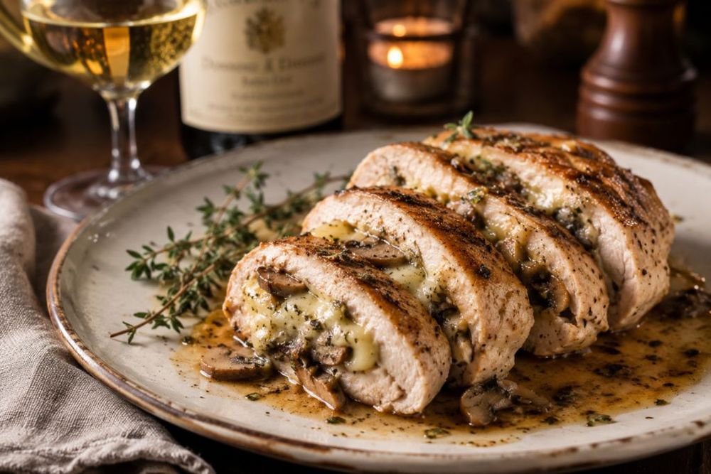 Cheesy Garlic Butter Mushroom Stuffed Chicken