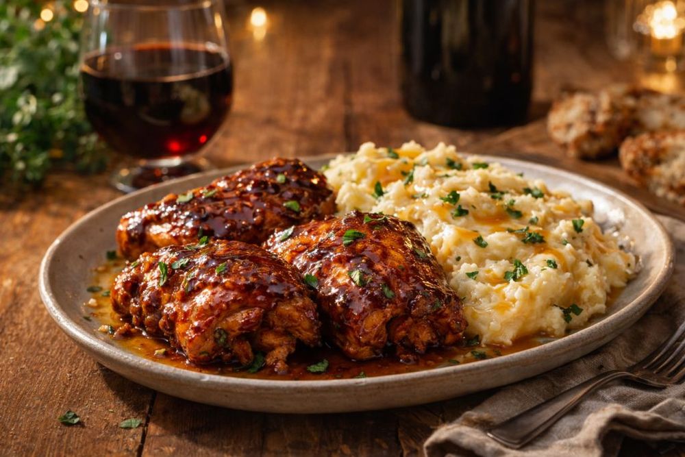 Chipotle Honey Chicken Thighs with Gouda Mashed Potatoes