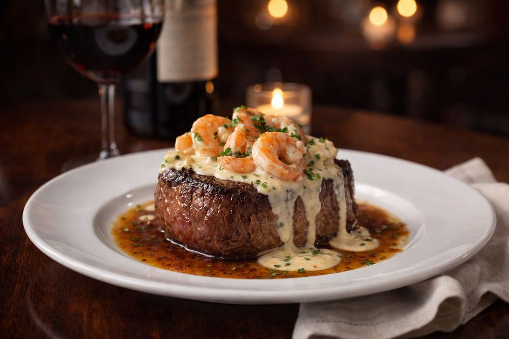 Filet Mignon with Shrimp and Lobster Cream Sauce