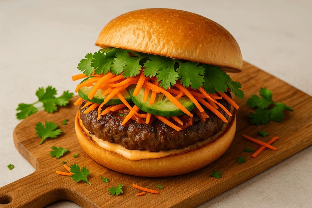Vietnamese Bánh Mì Burgers with Sriracha Aioli