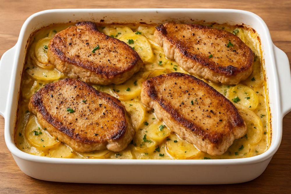 Smothered Pork Chop and Scalloped Potato Casserole
