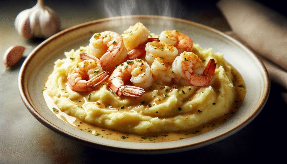 Creamy Garlic Shrimp Over Mashed Potatoes