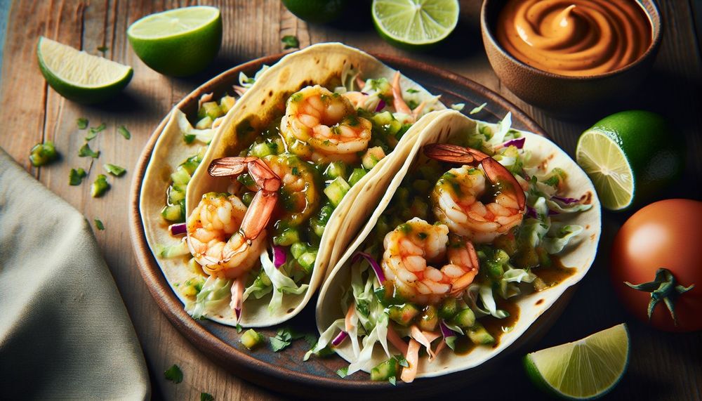 Baja Shrimp Tacos with Honey Lime Slaw and Spicy Baja Cream Sauce