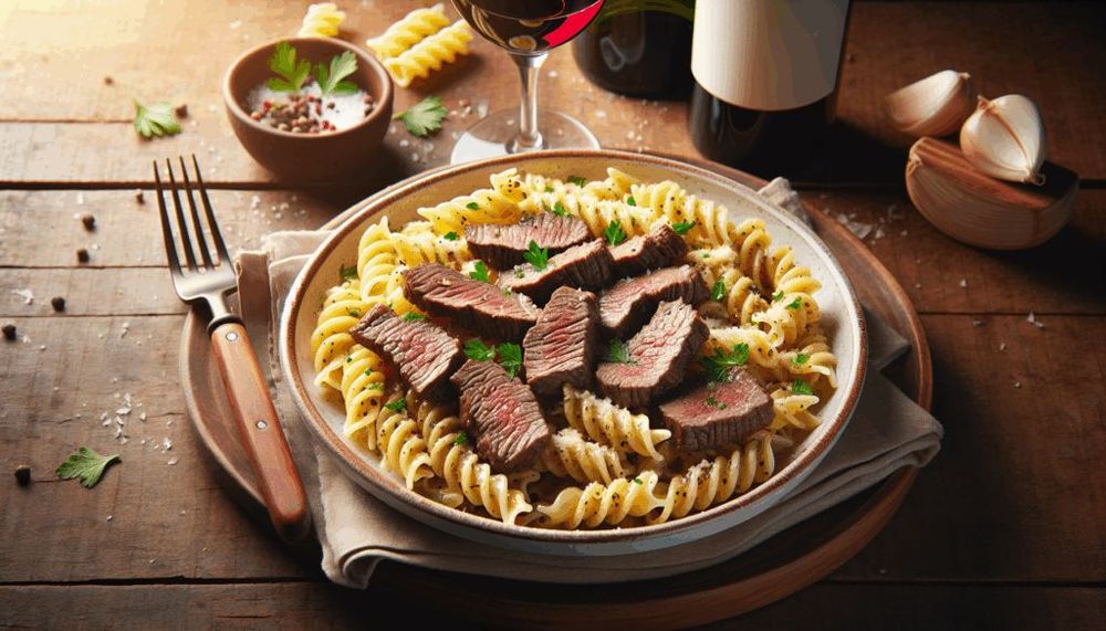 Beef and Rotini in Garlic Parmesan Sauce