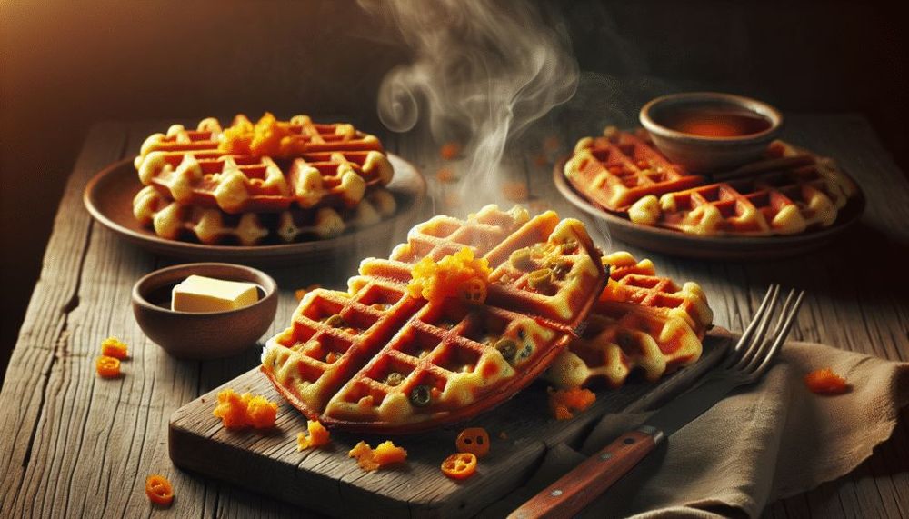 Spicy Cheddar Jalapeño Cornbread Waffles