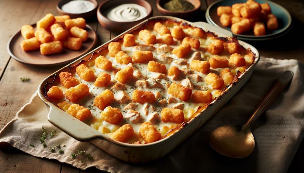 Chicken Alfredo Tater Tot Casserole