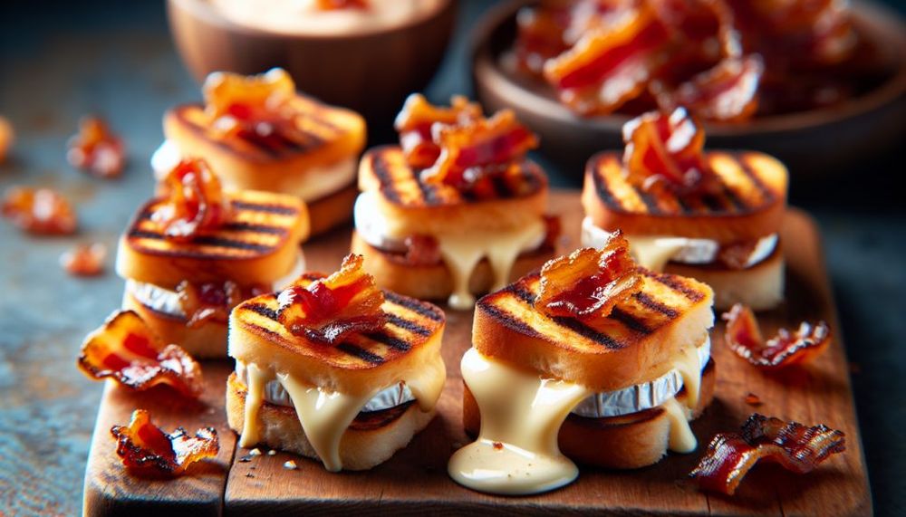 Brie and Candied Bacon Grilled Cheese Bites