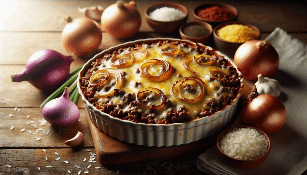 French Onion Ground Beef and Rice Casserole